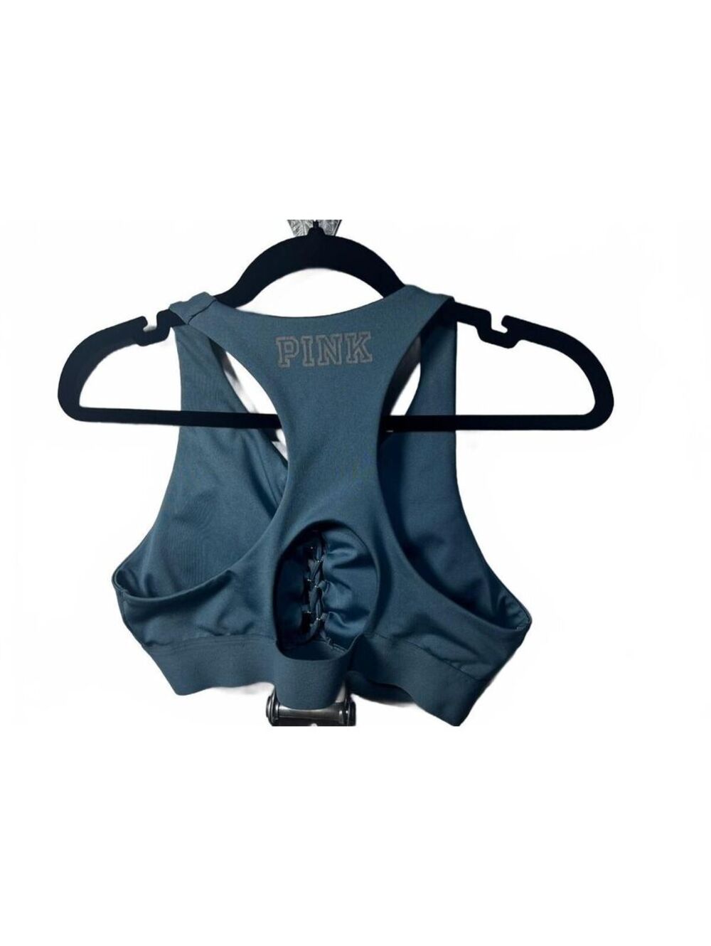 PINK Victoria's Secret Sports Bra Women's Medium Teal Lace Up Padded Ultimate - Picture 2 of 4